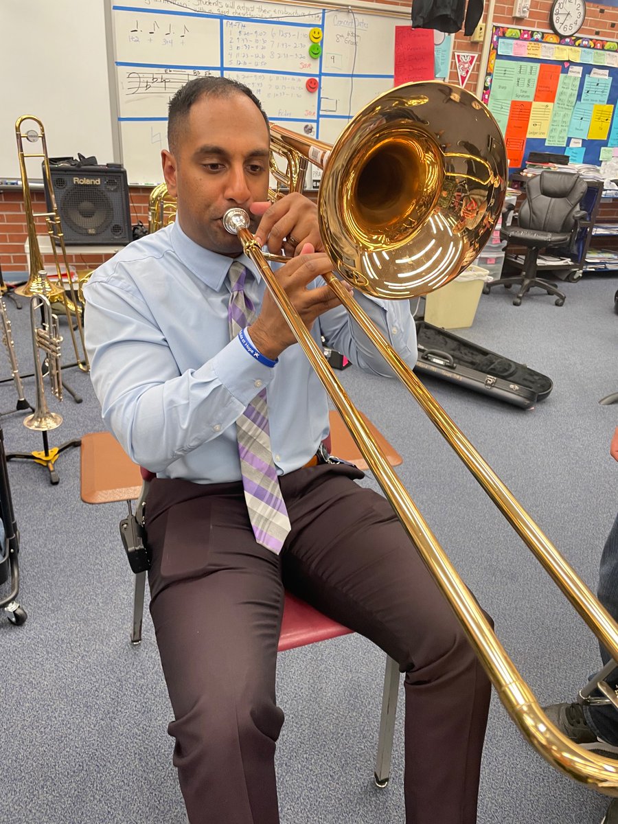 gemmiddleschool's tweet photo. Here’s what Mr. P had to say about his learning experience in the band room last week! “I had no idea how challenging playing band instruments is! The students did a wonderful job teaching me. I have a newfound appreciation and respect for band.”🎺 #musiceducation https://t.co/ymdEAX65G3