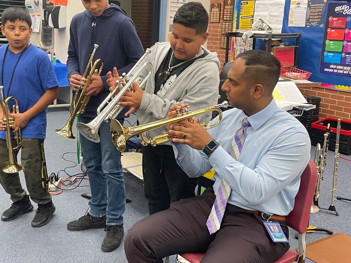 gemmiddleschool's tweet photo. Here’s what Mr. P had to say about his learning experience in the band room last week! “I had no idea how challenging playing band instruments is! The students did a wonderful job teaching me. I have a newfound appreciation and respect for band.”🎺 #musiceducation https://t.co/ymdEAX65G3