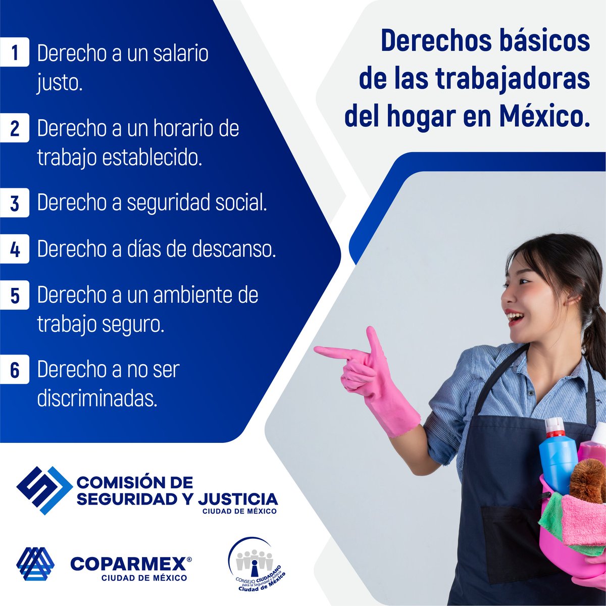 👩🏻 Derechos básicos de las trabajadoras del hogar que todos debemos conocer y respetar. #seguridad #SeguridadyJusticia #DerechosHumanos