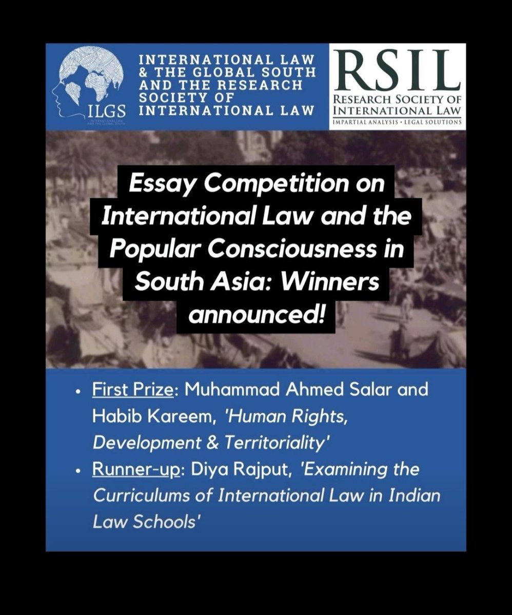HabibKareemAdv's tweet photo. I am delighted to share that my paper "Human Rights, Development &amp; Territory:International Law and the Popular Consciousness in South Asia" won the 1st Prize. It was co-authored by me &amp; my friend M. Ahmed Salar. The competition was jointly organized by @ilglobalsouth &amp; @rsilpak https://t.co/OSiyyOGVtV
