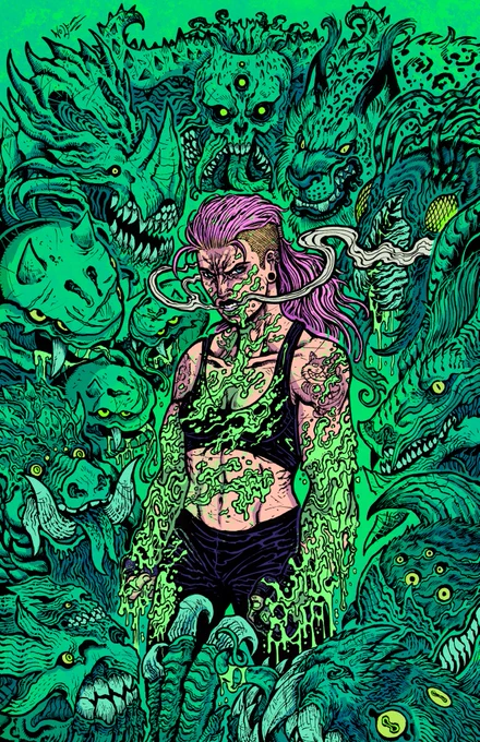 Last, but certainly not least, of the Stomped Issue 4 pinups is this insanely detailed take on kaiju killer Kim Corgan by  (I had a lot of fun coloring this). Love all those wild monster designs. 