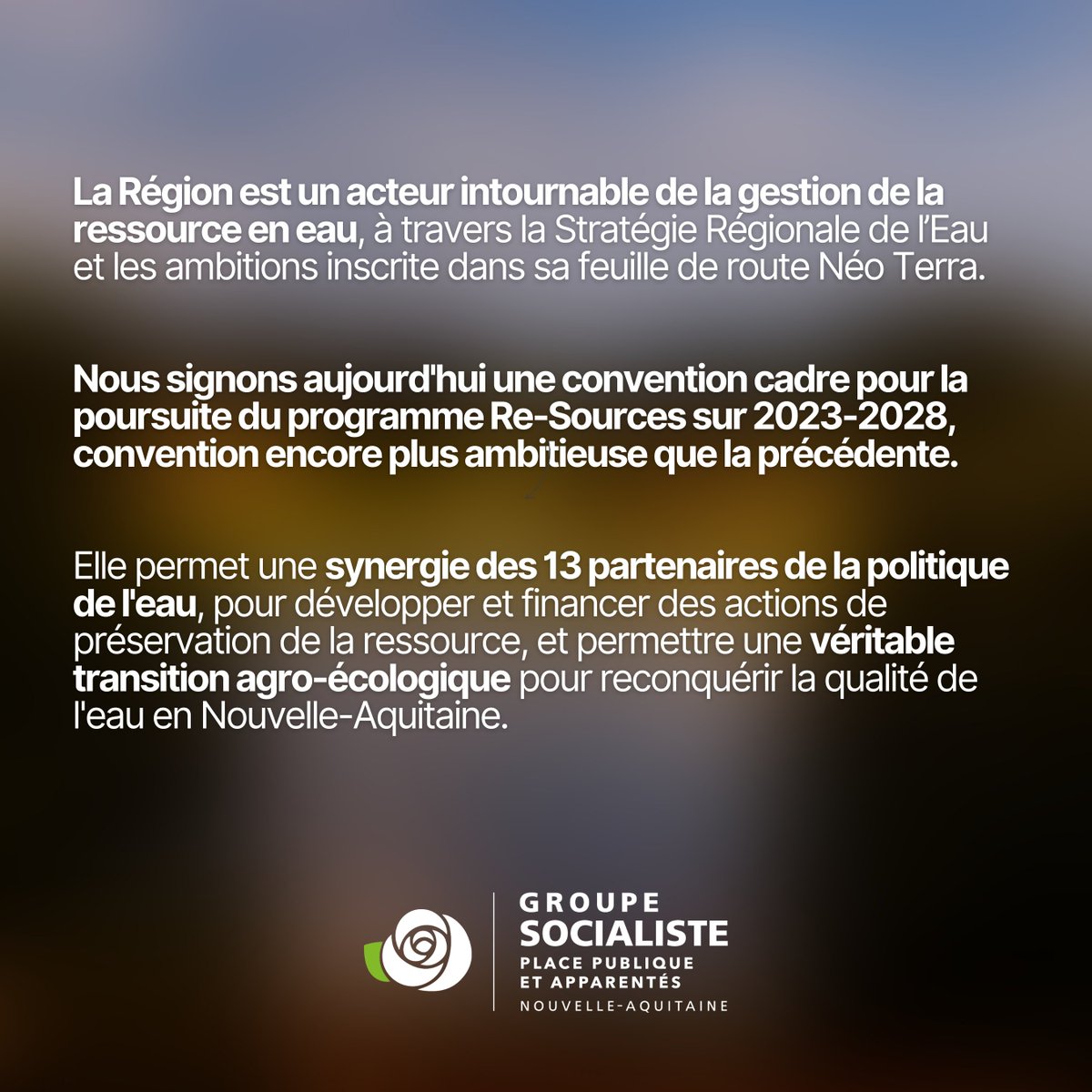 #JDPleniere
La première cause de dégradation de la qualité de l’eau dans la région est liée aux pollutions diffuses. 

Nous votons une nouvelle convention-cadre Re-Sources ambitieuse, pour une synergie entre les partenaires pour mener des actions de préservation de la ressource.