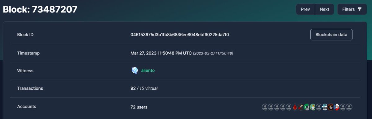 Después de un par de días sincronizando la Blockchain de #Hive, nuestro nodo está firmando bloques nuevamente.

hivehub.dev/b/73487207