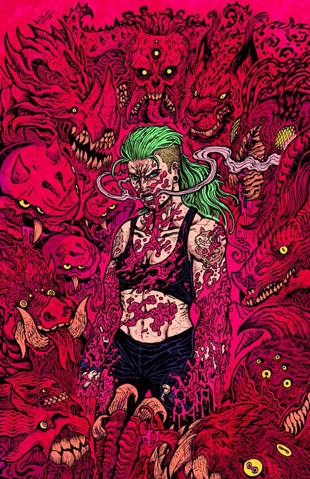 Here's an alternate color scheme I did. Dedicated Stomped readers will have caught on to the fact that Kim changes her hair color from pink to green at some point during her kaiju killing career. 