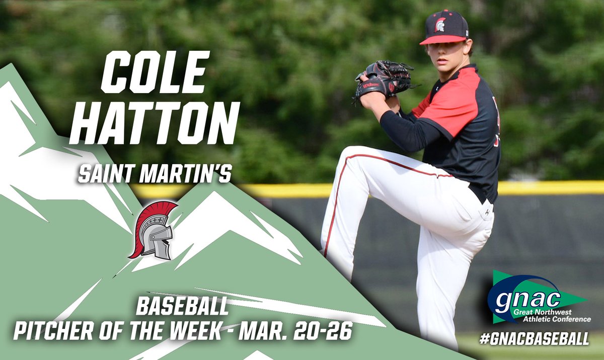 Congrats to Cole Hatton of <a href="/SMUSaints/">Saint Martin's Saints</a>, the #GNACBaseball Pitcher of the Week!
bit.ly/3TUP4EA