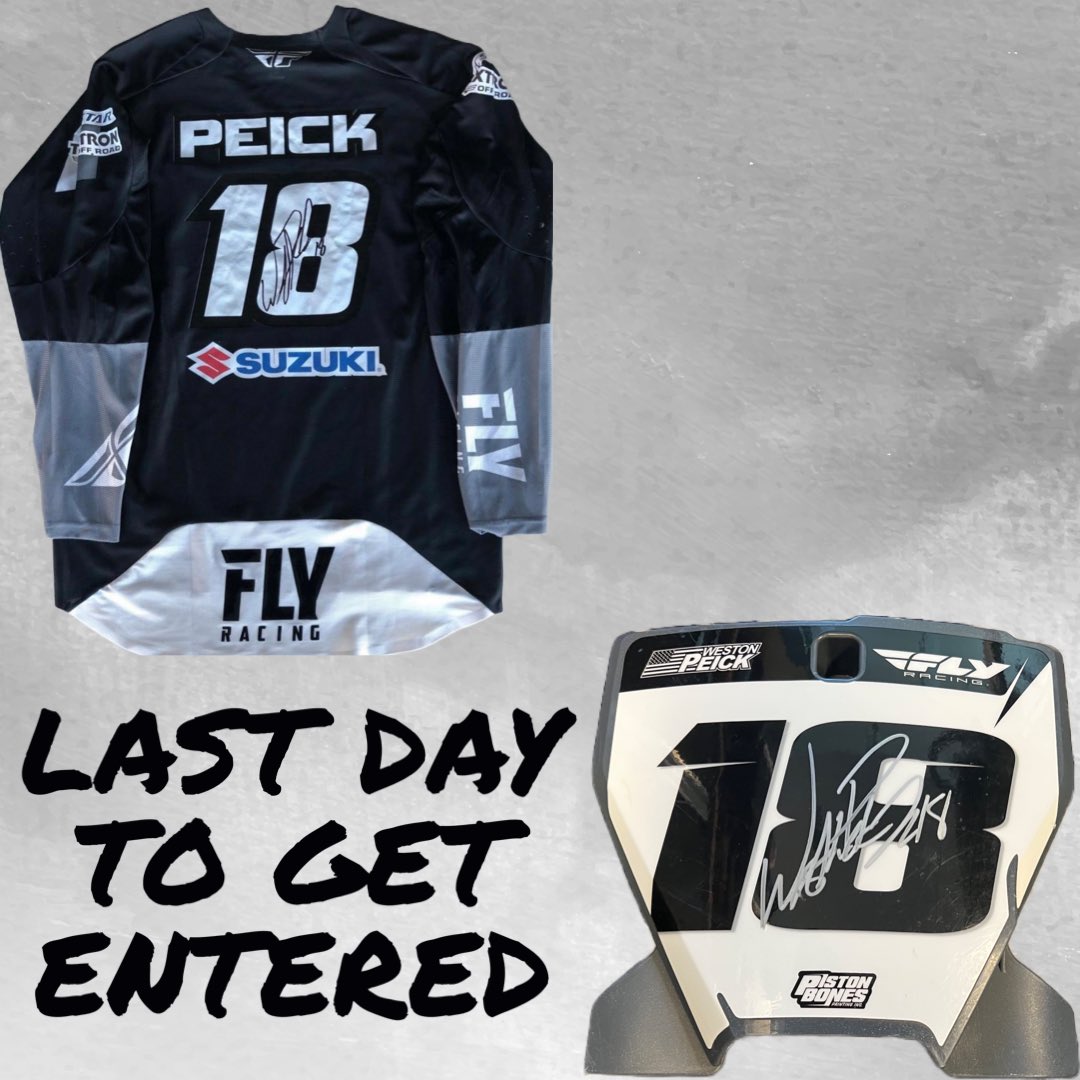westonpeick's tweet photo. Last day to get a chance at scoring a Signed @flyracingusa Jersey. Also adding 2 signed number plates to the POT. ORDER ANYTHING ON MY WEBSITE TO GET ENTERED! EVERYTHING IS 35-50% OFF $10 T-SHIRTS.     https://t.co/C6KCHMt4Gc https://t.co/ORowtClsoW