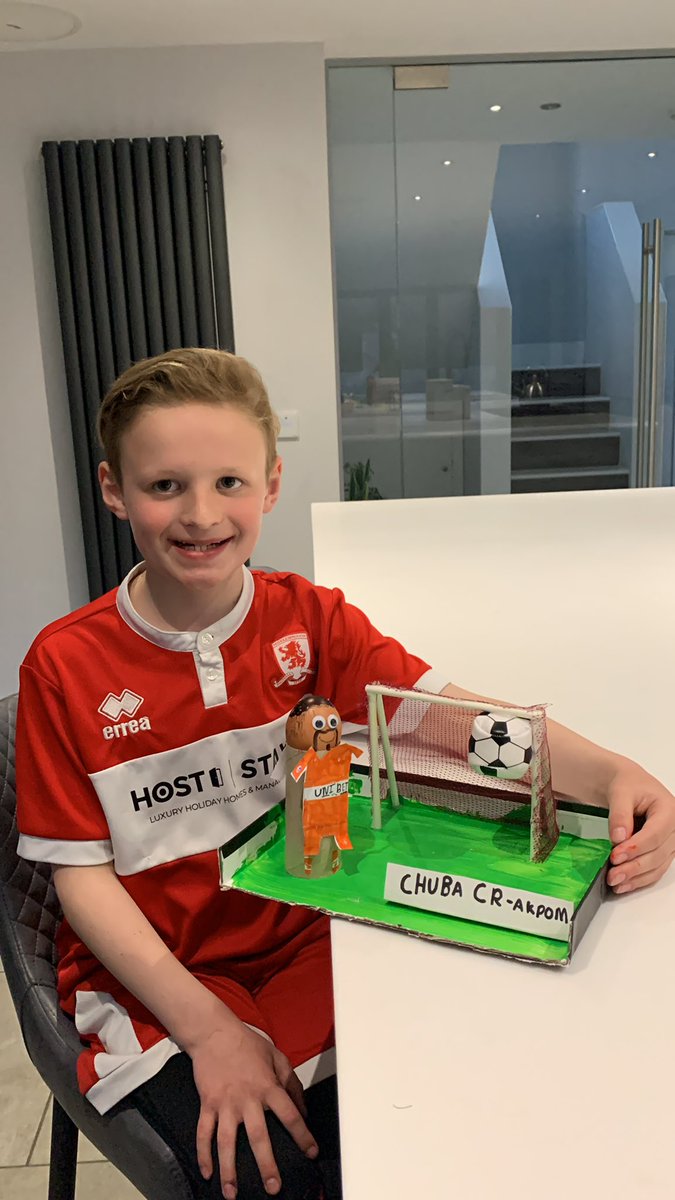 hewhel's tweet photo. Cr-Akpom scoring a “smashing” goal made for his school easter egg decorating competition by 8 year old Miles #UTB @Boro @cakpom https://t.co/vUCWkL9Vsg