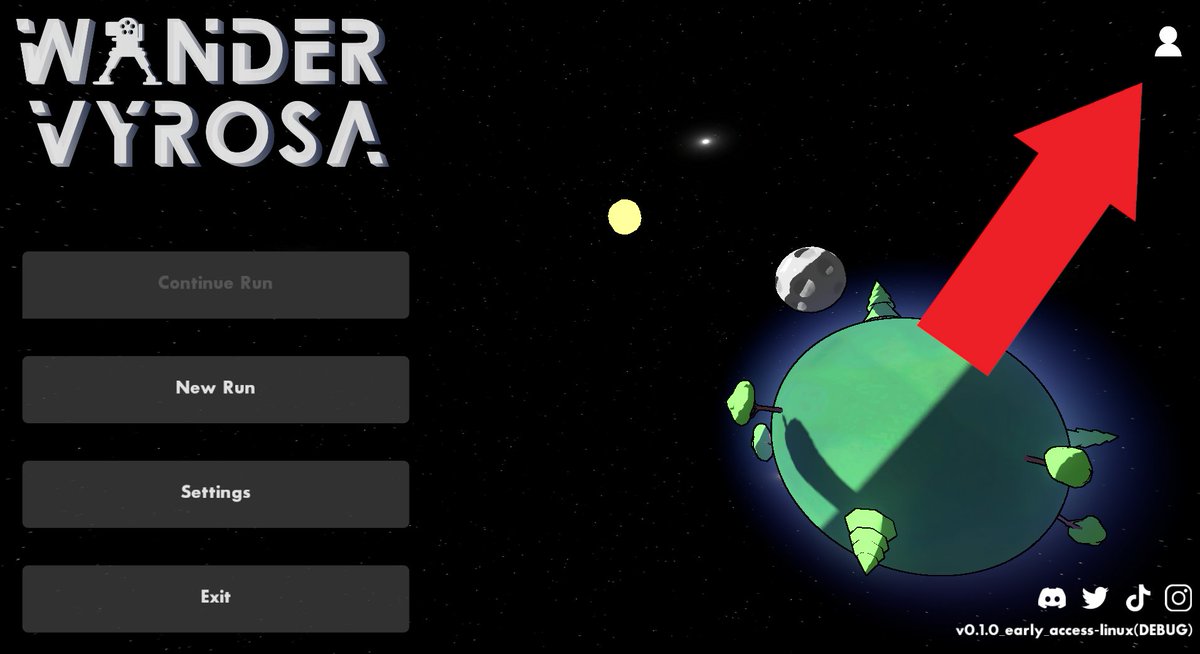 WanderVyrosa's tweet photo. Greetings Wanderers! We were recently made aware of a bug in @WanderVyrosa that prevented players from starting a new run. 

As a temporary work around, you can use the new profile button in the top right of the main menu to create a save, but a patch to fix this will be up ASAP! https://t.co/jPWKwglXb9