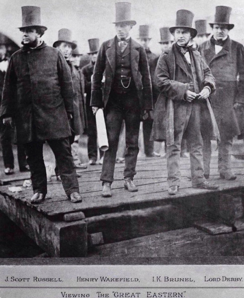 Builder, designer and sponsors view the steam ship, ‘Great Eastern’ during its construction in Millwall Iron Works in the East End of London - it took three attempts to launch her... #eastend #history #ikb #isambardkingdombrunel