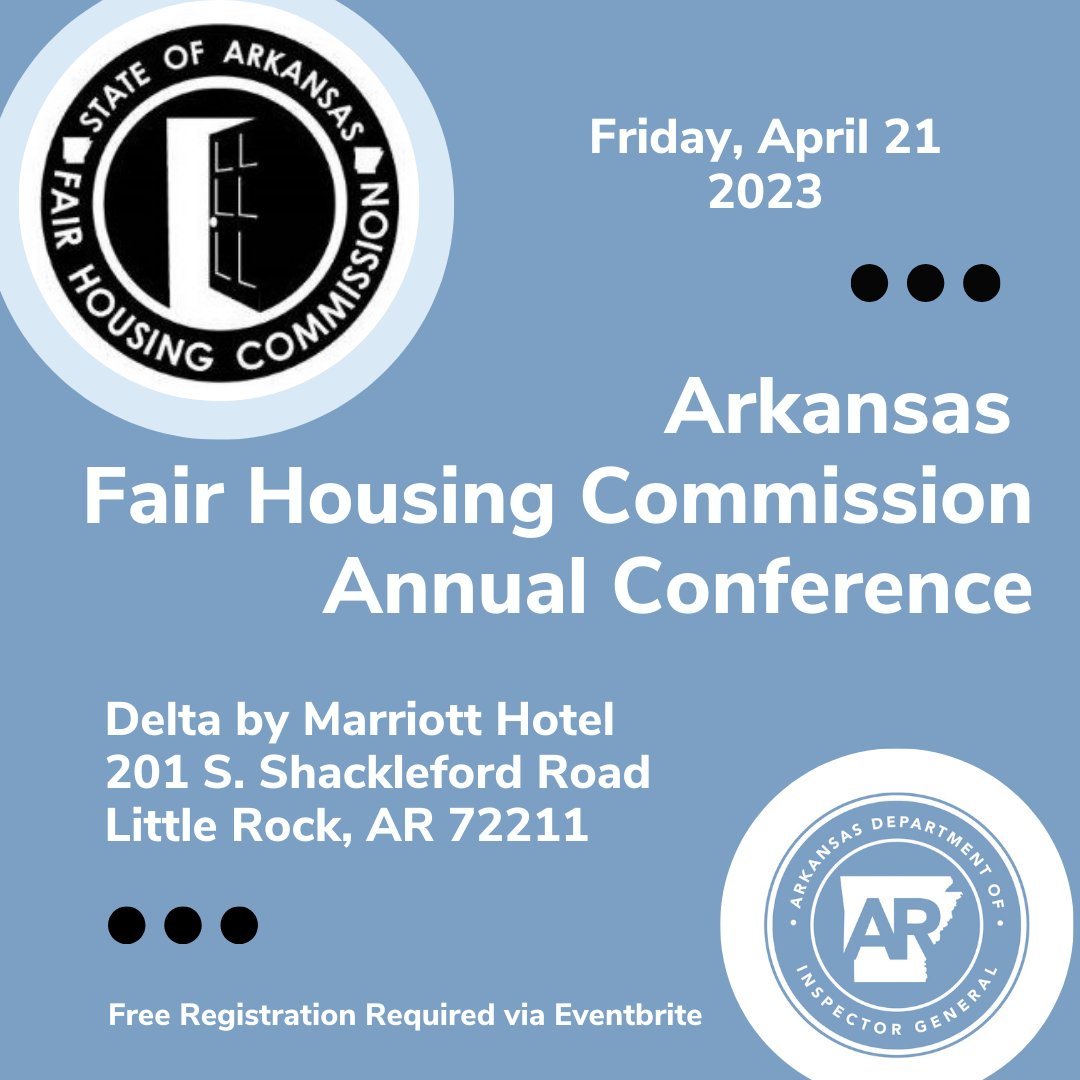 Please join us for the Arkansas Fair Housing Commission Annual Conference! We will meet April 21 in Little Rock-- please register for FREE via Eventbrite.com.
