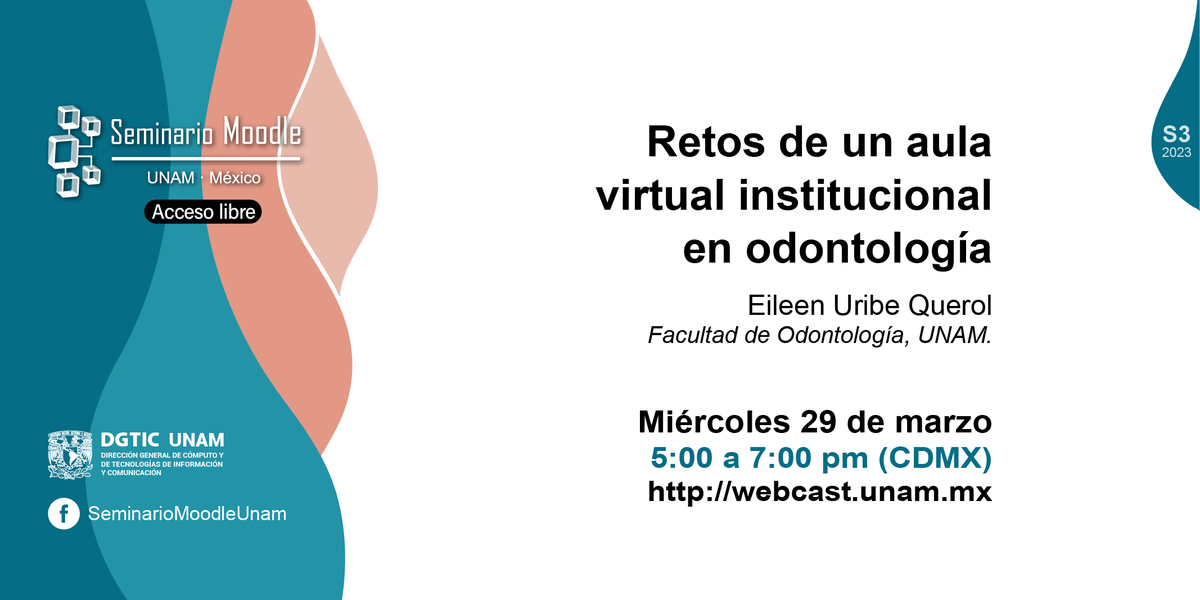 UNAMdigital's tweet photo. En la siguiente sesión del #SeminarioMoodleUNAM conoceremos la experiencia de la @ODONTO_UNAM en el uso de la plataforma Moodle.
Sigue la transmisión en vivo a través de #WebcastUNAM
https://t.co/SOvoq33TC7 https://t.co/ZnD3YaWj5q