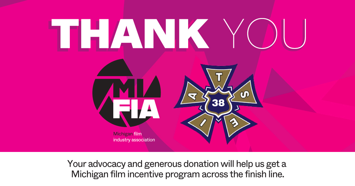 MIFilmIndustry's tweet photo. Thank you to Joe Miller &amp; IATSE Local 38 for their recent donation and ongoing support. It’s supporters like these who will make a Michigan film incentive a reality in 2023!
#IATSElocal38 #filmmichigan #MiFIA https://t.co/D6V01lrZzI