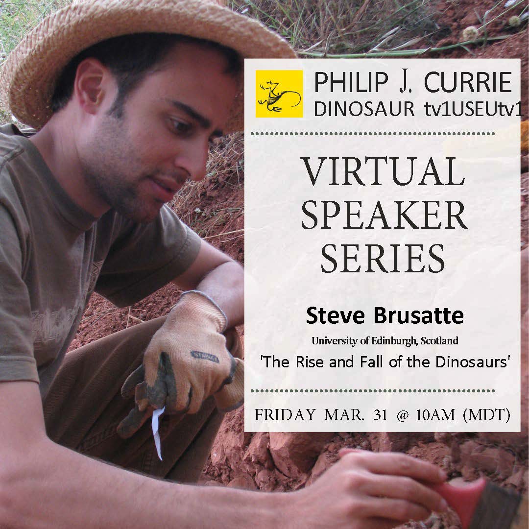 EL_Bamforth's tweet photo. Join us live on our YouTube channel this Friday, March 31 at 10 AM MDT (note time change) for @SteveBrusatte's talk, 'The Rise and Fall of the Dinosaurs'. Can't wait! @CurrieMuseum #VirtualSpeakerSeries https://t.co/SIdTGZb68F