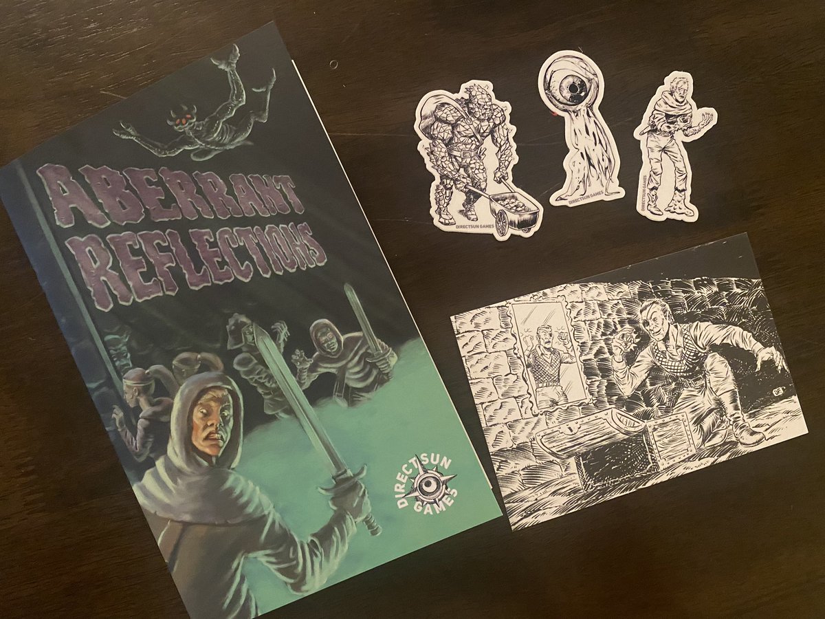 PlanetXGamesCo's tweet photo. Some post con mail had arrived when I got back home! ABERRANT REFLECTIONS is a super solid zine from the talented @directsunGames with tiiiiiiiight art by Jacob Fleming, my boy Del Teigeler and more! @old_jelly bringing the head with these maps too.  This is a great ROG zine! https://t.co/i5BNZlX1VD