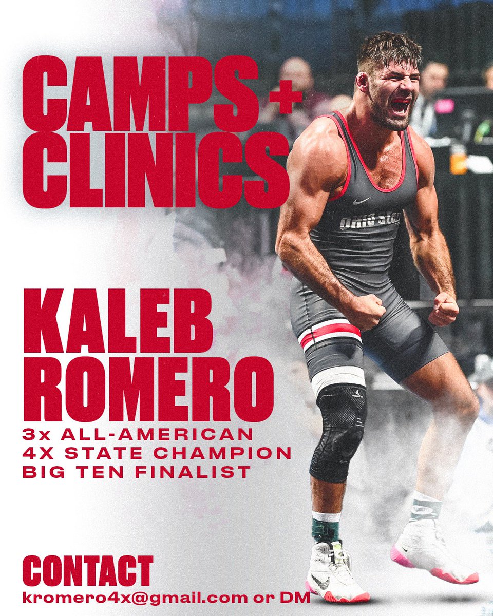 KalebRomero7's tweet photo. 🚨Camp season is here🚨 I would like to take some time to travel around and continue doing what I love, coaching/teaching wrestling. Email me kromero4x@gmail.com or DM me if you are interested in having me run a camp or clinic 🙌 https://t.co/xl4BL5cAss