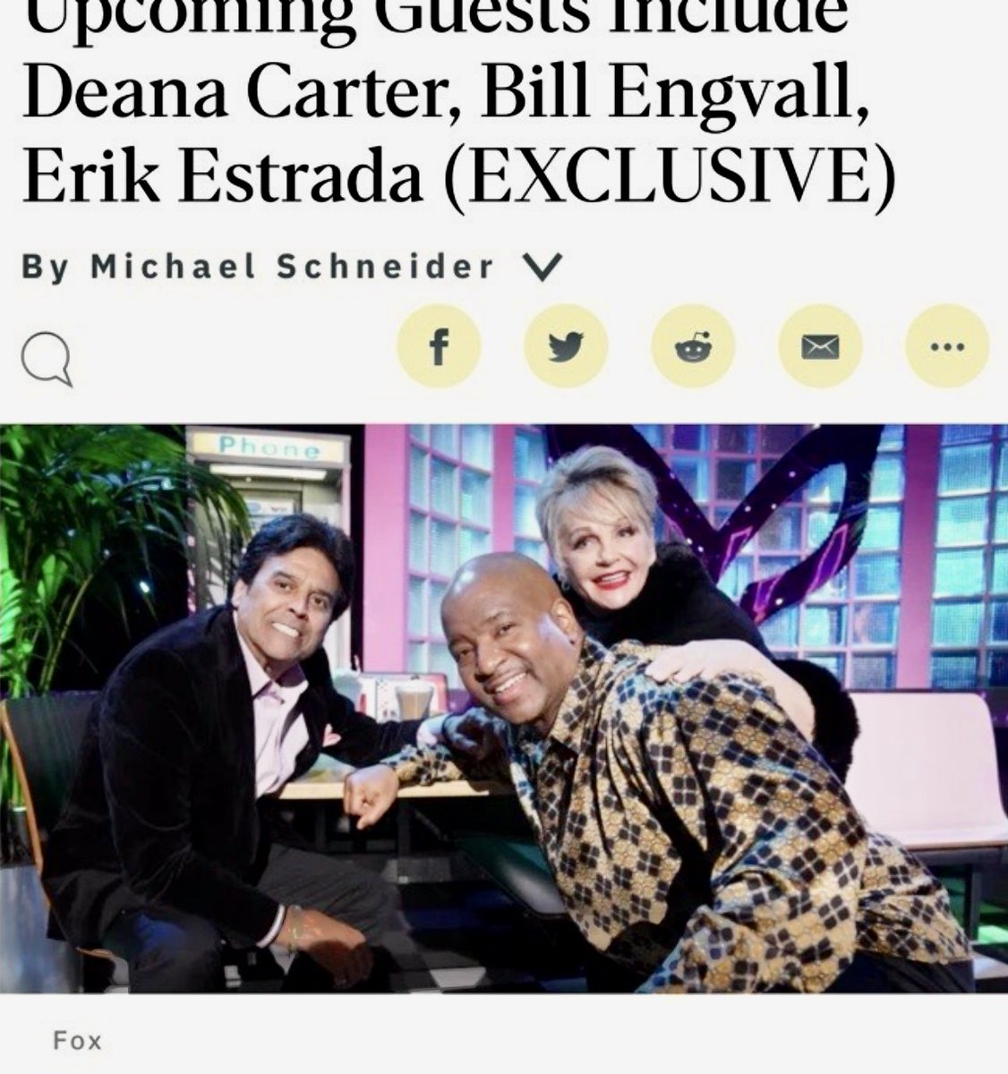 ErikEstrada's tweet image. HOPE YOU'LL ALL TUNE IN THIS WEDNESDAY NIGHT 3/29 FOR "THE MASKED SINGER" - 80's night! @ 8/7c on FOX 
What a Fantastic cast &amp;amp; crew! Thank you all for making me feel so welcome- I had such a great time!  @MaskedSingerFOX  #TheMaskedSinger