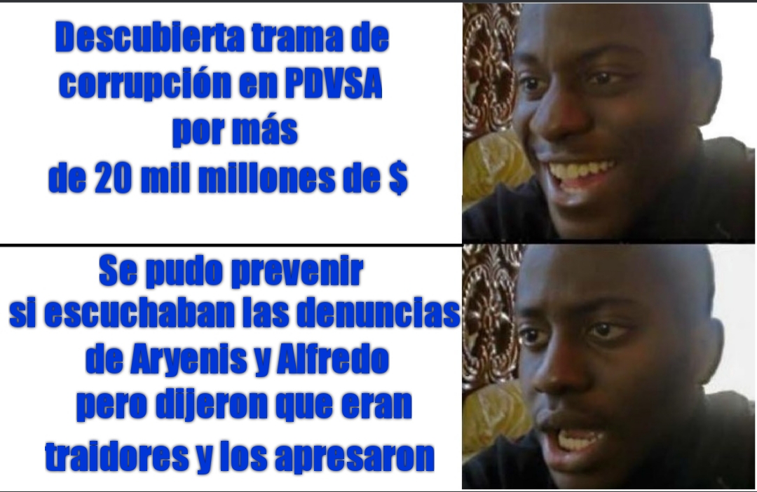 La inocultable corrupción que se ha desenmascarado en PDVSA, comprueba una vez más lo que las represalias contra #AryenisYAlfredoInocentes pretendían, hacer a un lado a quienes con honestidad defendían los intereses del pueblo venezolano. ¡Exigimos su libertad! <a href="/NicolasMaduro/">Nicolás Maduro</a>