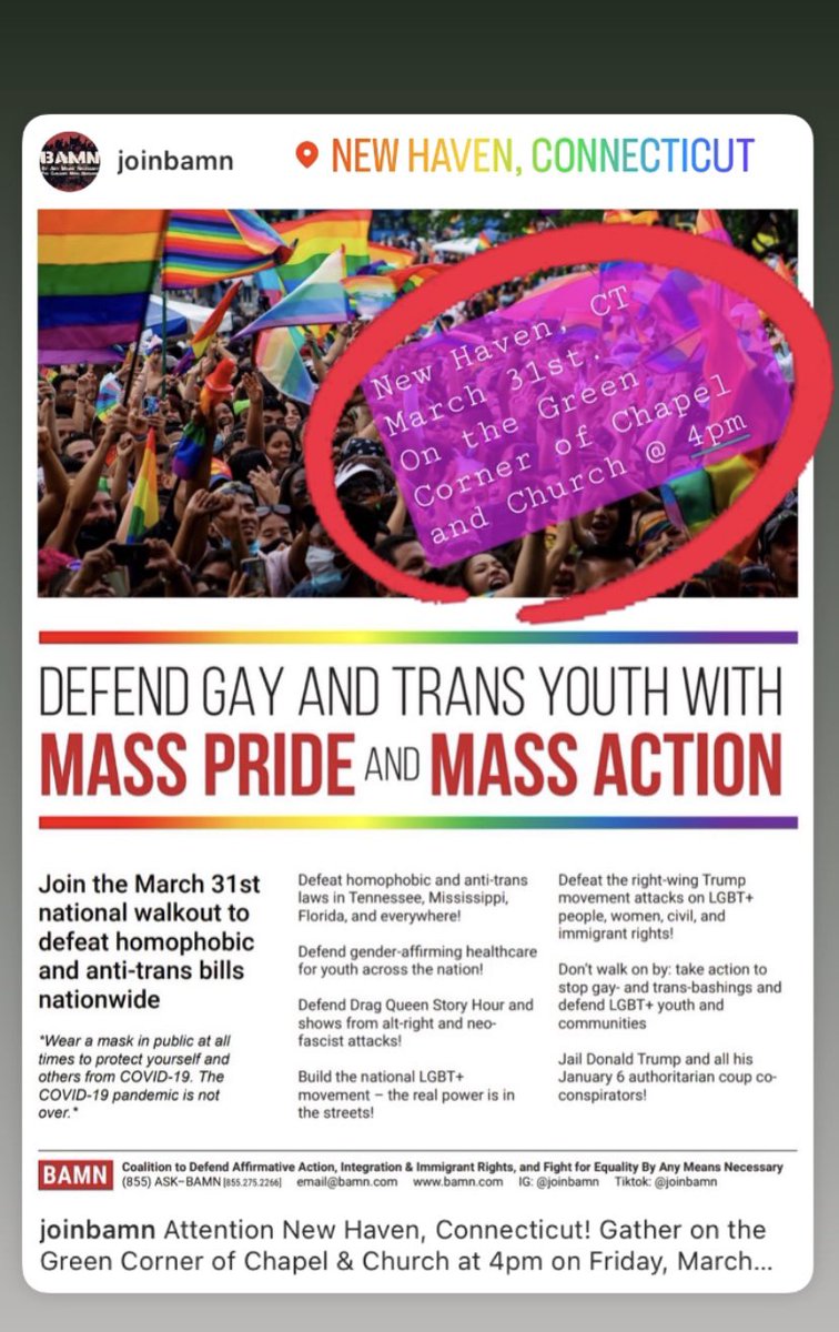 Attention New Haven, CT! Join the Day of Action on March 31 at 4pm. Gather on the Green Corner of Chapel &amp; Church! Defend Gay &amp; Trans Youth with Mass Pride &amp; Mass Action! #BAMN