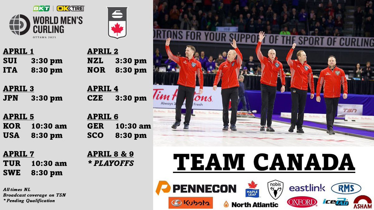 Are you ready?! Here is our schedule for the upcoming @worldcurling Men’s Curling Championship. Catch all the action on @TSNCurling this Saturday! #wmcc2023