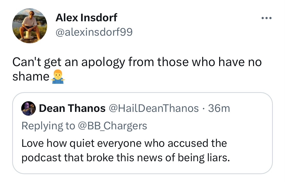 ChargersTroll's tweet photo. Now Alex is attacking @GarrettSisti &amp; @Lightning_Round about this even though GAC is running with an agents spin on Drues story aka they wrong! Talk about the worst type of person https://t.co/3xcCnZx2lq