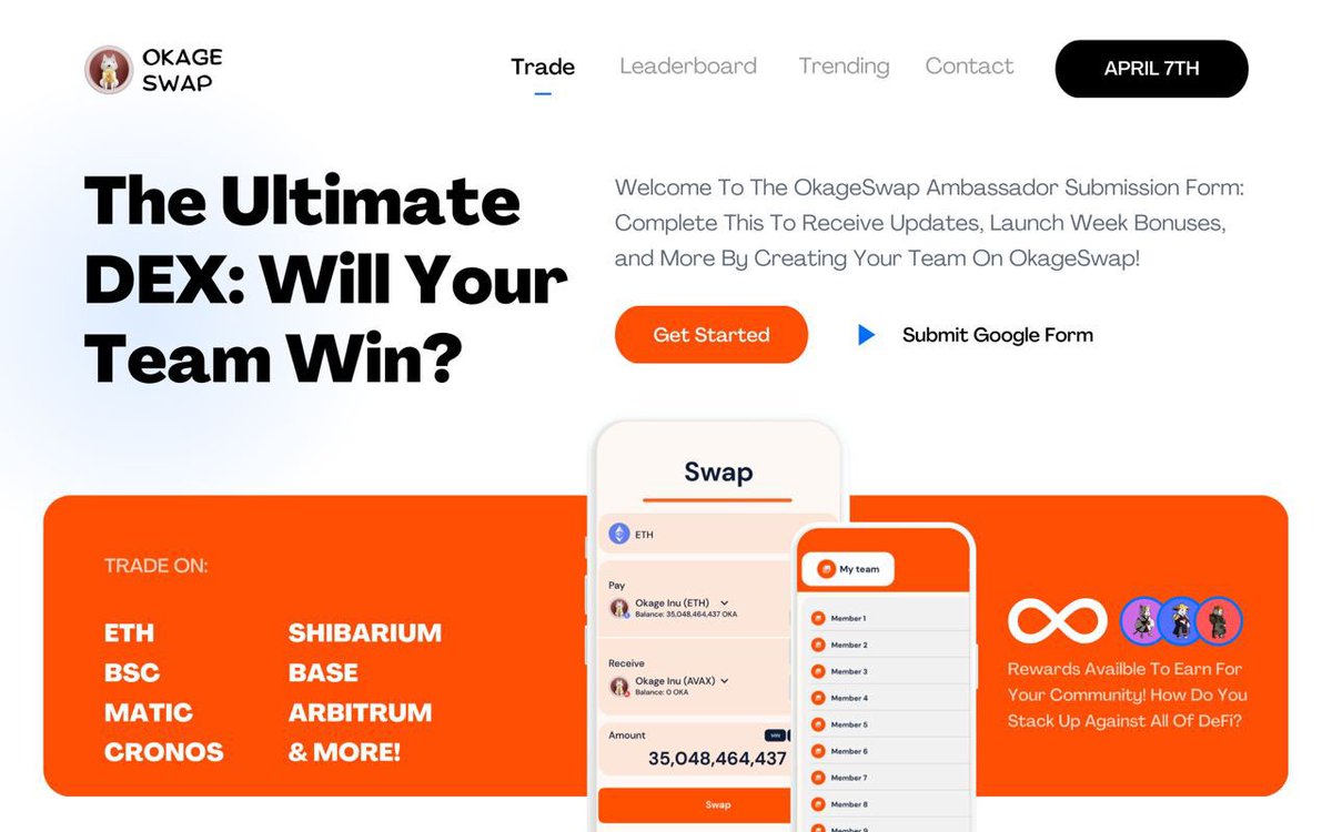 Announcing The Official OkageSwap Ambassadorship Form.

Benefits Of Ambassadorship Are Enclosed Within The Google Form. 

Thank You All For Your Early Interest In #OkageSwap 

#OkageInu #Okage #Ethereum #Binance #Cro #Avax #MATIC #Shibarium #BuildOnBase

forms.gle/7fLj6iB8cqaPax…