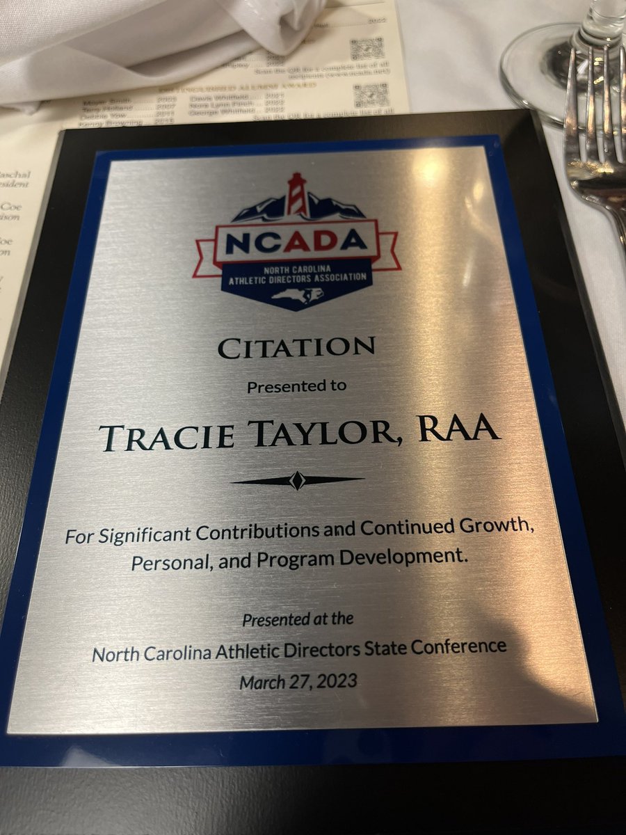 BrittAthletics's tweet image. Honored to receive a NCADA Citation Award at the @NCADA1970 50th Athletic Directors Conference in Wilmington!