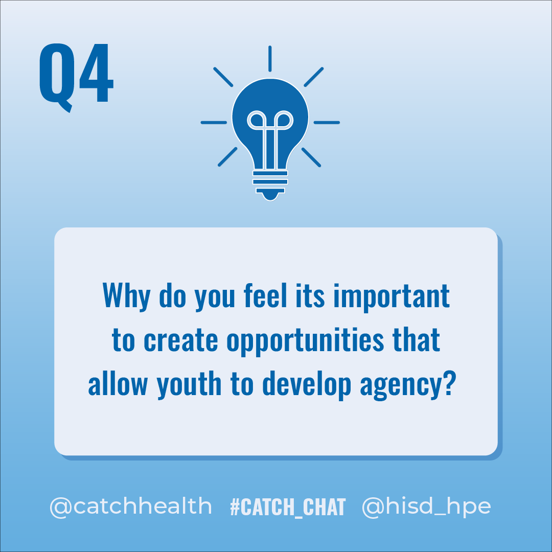 CATCHhealth's tweet photo. Q4. Among the best practices of teaching health effectively are building social and personal skills. Why do you feel it's important to create opportunities that allow youth to develop agency? #CATCH_CHAT #healtheducation #YouthEmpowerment https://t.co/0qzcW5ctNh