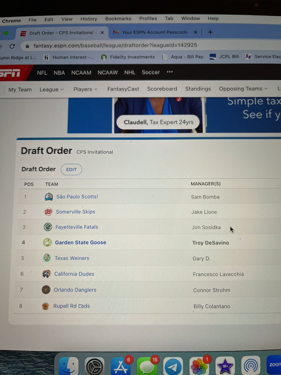 CpsInvitational's tweet photo. Your 2023 CPS invitational fantasy baseball draft order:

1. @SaoScotts 
2. @SomervilleSkips 
3. @FAFatals 
4. @GooseState 
5. Weiners
6. @DudesBaseball1 
7. @OrlandoDanglers 
8. TBD but probably Ronnie https://t.co/q7MpCWZBh1