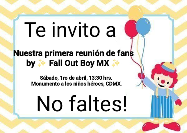 falloutboymex's tweet photo. Le echamos muchas ganas a nuestra invitación, así que ahí los esperamos para divertirnos.🫶 Aquí toda la info del evento y para que confirmen asistencia: https://t.co/c6OqNoxHby

#FallOutBoy #FallOutBoyMexico https://t.co/eym6Jdgdvh