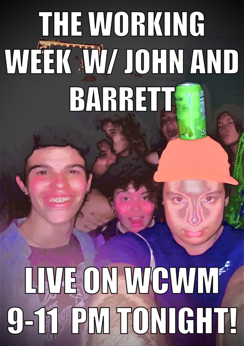 john dietz (@ihatemusicva) on Twitter photo THE WORKING WEEK is back on <a href="/WCWM/">WCWM 90.9 FM</a> in ONE HOUR! tune in for KING CRIMSON and CAP’N JAZZ and JOCKSTRAP and to hear our trainee rowan graduate from the shadowing process! THE WORKING WEEK is back on <a href="/WCWM/">WCWM 90.9 FM</a> in ONE HOUR! tune in for KING CRIMSON and CAP’N JAZZ and JOCKSTRAP and to hear our trainee rowan graduate from the shadowing process!
