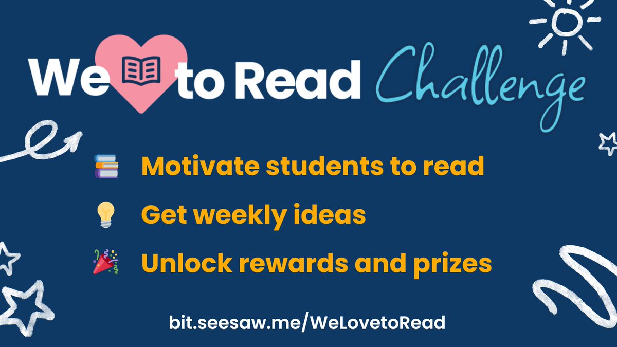 #WeLovetoRead... do you?! 📚

Seesaw is excited to announce the We Love to Read Challenge- a new way to see student excitement grow around reading. 

Students track their weekly reading progress and get rewarded along the way! 

Learn more ➡️ bit.seesaw.me/WeLovetoRead