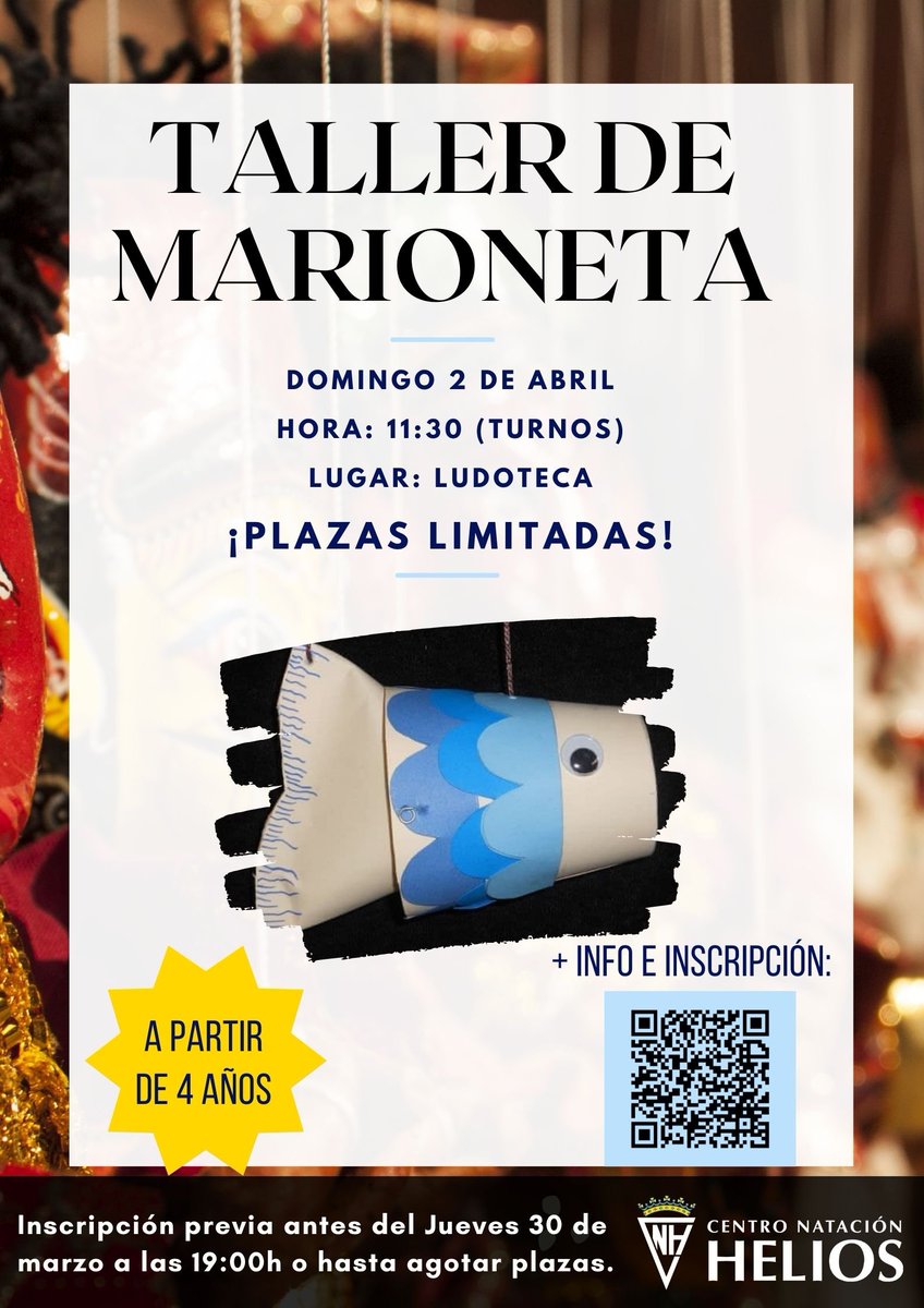 chiquihelios's tweet photo. Taller de marioneta
Aprende a hacer una marioneta con nuestro Club Chiquihelios este Próximo domingo.
📅 Domingo 02 de abril
⌚11'30 turnos
🏠 Ludoteca
✍️ Inscripción https://t.co/vhnjzIteT5 
@cnhelios https://t.co/Eu4cTDpTfX