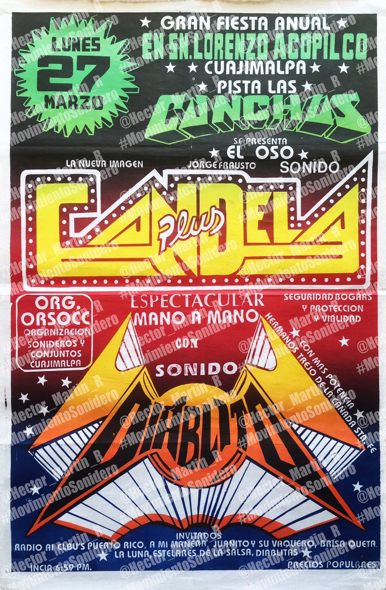 Hector_Martin_R's tweet photo. Retrospectiva gráfica… 
27 de marzo… 
Pista Las Canchas, Alc. Cuajimalpa CDMX 1995 
Pista Las Canchas, Acapulco Gro. 1997 
Centro Cívico de Coacalco, EdoMéx 1998 
#MovimientoSonidero 
IMSONIDO #IMSONIDO https://t.co/WsoBjl79Ix