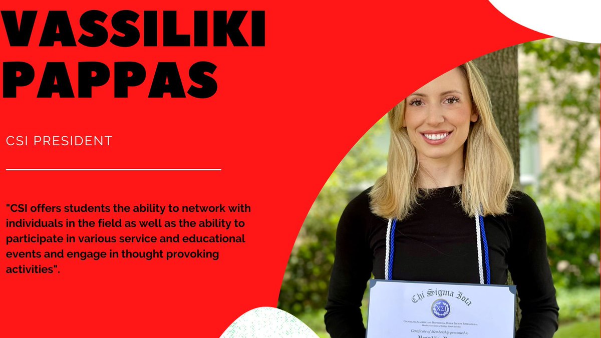 Meet Vassilki.

She works with Lodestar's children and adolescents.

She is St. John's University's 2023-2023 Sigma Tau Upsilon Chapter of Chi Sigma Iota President.

Good luck, Vassilki!

Our staff are rock stars.

#LodestarChildrensServices #StaffShoutout #FieldWorkers #PeerWork