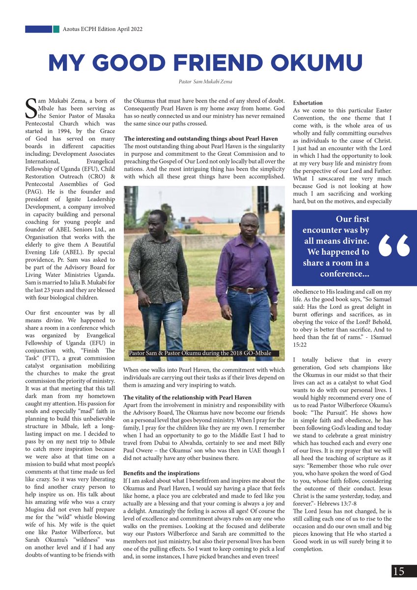 PearlHaven93's tweet photo. One of the #ECPH23 guests  Sam Mukabi Zeema recounts memories of his ministry relationship with Pr. Wilberforce Okumu a pull out from the previous #ECPH publication.
Buy your magazine redemption Coupon at only 10k for your copy of Volume 3 from the admin office!
#PHCCat30
#ECPH23 https://t.co/GHtaODu5lJ