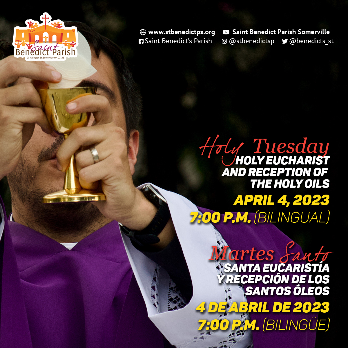 ¡Les recordamos que nuestras celebraciones de Santa Eucaristía durante Semana Santa serán bilingües!
#SemanaSanta #SantaEucaristía #Bilingüe
—
We remind you that our Holy Eucharist celebrations during Holy Week will be bilingual!
#HolyWeek #HolyEucharist #Bilingual #Community