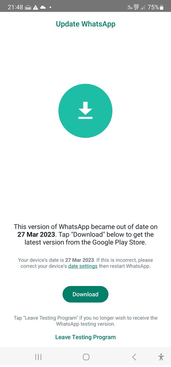 mh348's tweet photo. @wcathcart @WhatsApp @WABetaInfo Android users on the Beta Programme with build 2.23.7.12 (230712004) have been locked out of Whatsapp, the version has expired and there's no new update available. https://t.co/P2UvSaLPmE