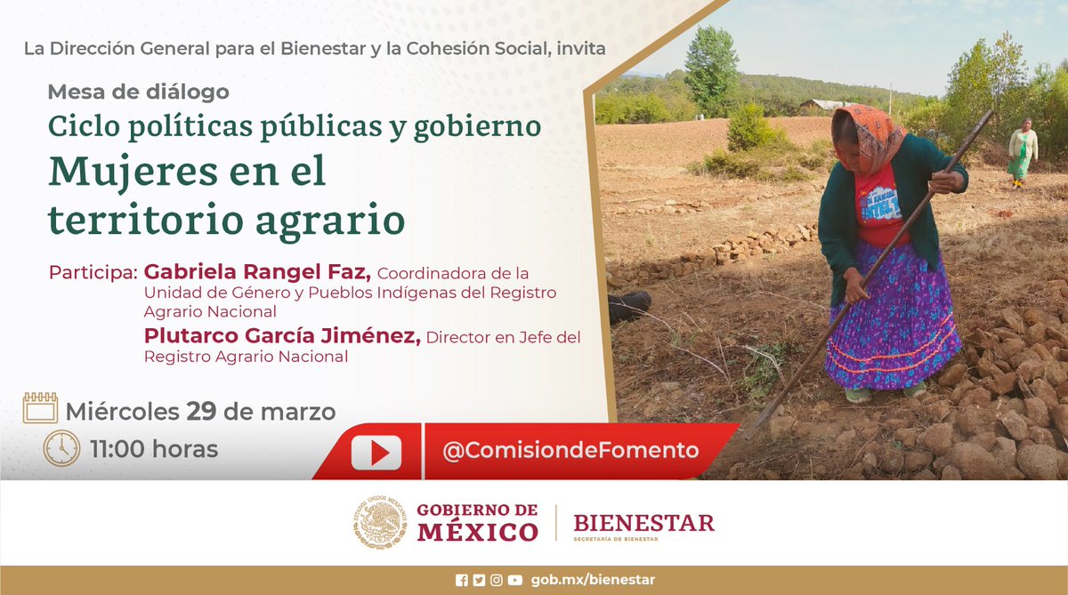 ComisionFomento's tweet photo. 🔎Que no se te pase, te esperamos en la Mesa de Diálogo de la #DGByCS @bienestarmx Ciclo políticas públicas y gobierno con el tema "Mujeres en el territorio agrario".
🗓️ Miércoles 29 de marzo 2023
⏰11:00 centro📺#YouTube @ComisiondeFomento https://t.co/myhPAhYvHS
