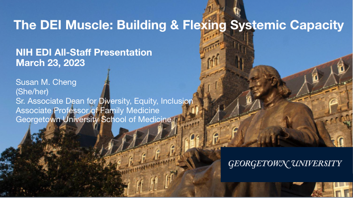 SusanMCheng's tweet photo. Thank you @NIH_EDI for the invitation to present and reflect on leadership in the DEI space at your all staff last week. Appreciate the opportunity to open with my story of self and reflect on transformations, lessons learned these past 7.5 years. #belonging #equity #capacity https://t.co/pKfG7j8Nmp