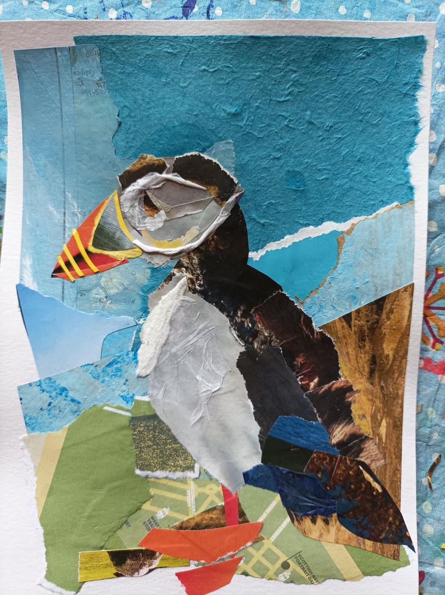 krvandeg's tweet photo. For anyone who saw my post on Friday, in true Blue Peter style, here is one I made earlier. This may not be done yet. Re: the close up of a #puffins face I posted on Friday, that is still in progress.
#collage #collageart #glueingart #colourfulart #waterbirds #birdsofScotland https://t.co/QhWCzVpzSN