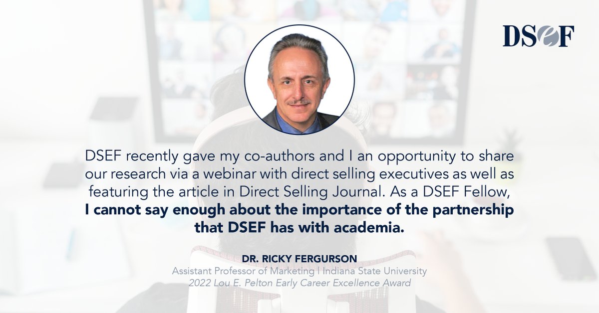 Research is a primary vehicle through which #DSEF builds credibility to advance understanding of the #DirectSelling channel. We are proud to offer opportunities for papers &amp; other research products produced by DSEF Fellows. Watch <a href="/DrRFergurson/">DrRFergurson</a>'s webinar: youtu.be/upuiwJov79s