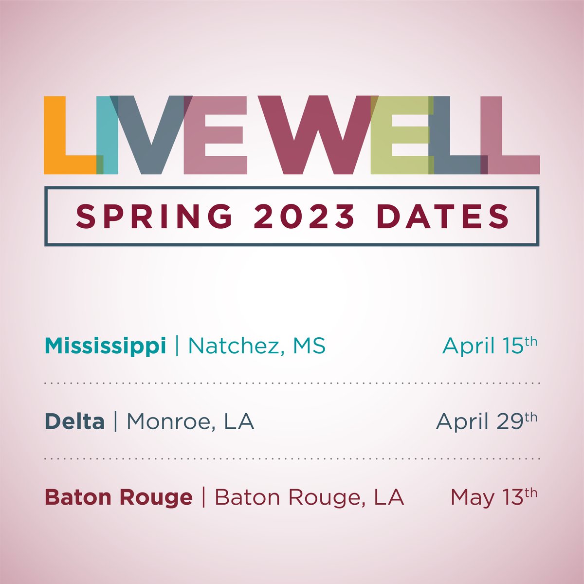 Take charge of your health, protect your loved ones & care for your #community. Time to LIVE WELL! Free #cancerscreenings, food & fun for everyone.👇
📆Mississippi: 4/15 marybird.org/livewellms
📆Delta: 4/29 marybird.org/livewelldelta
📆Baton Rouge: 5/13 marybird.org/livewellbr