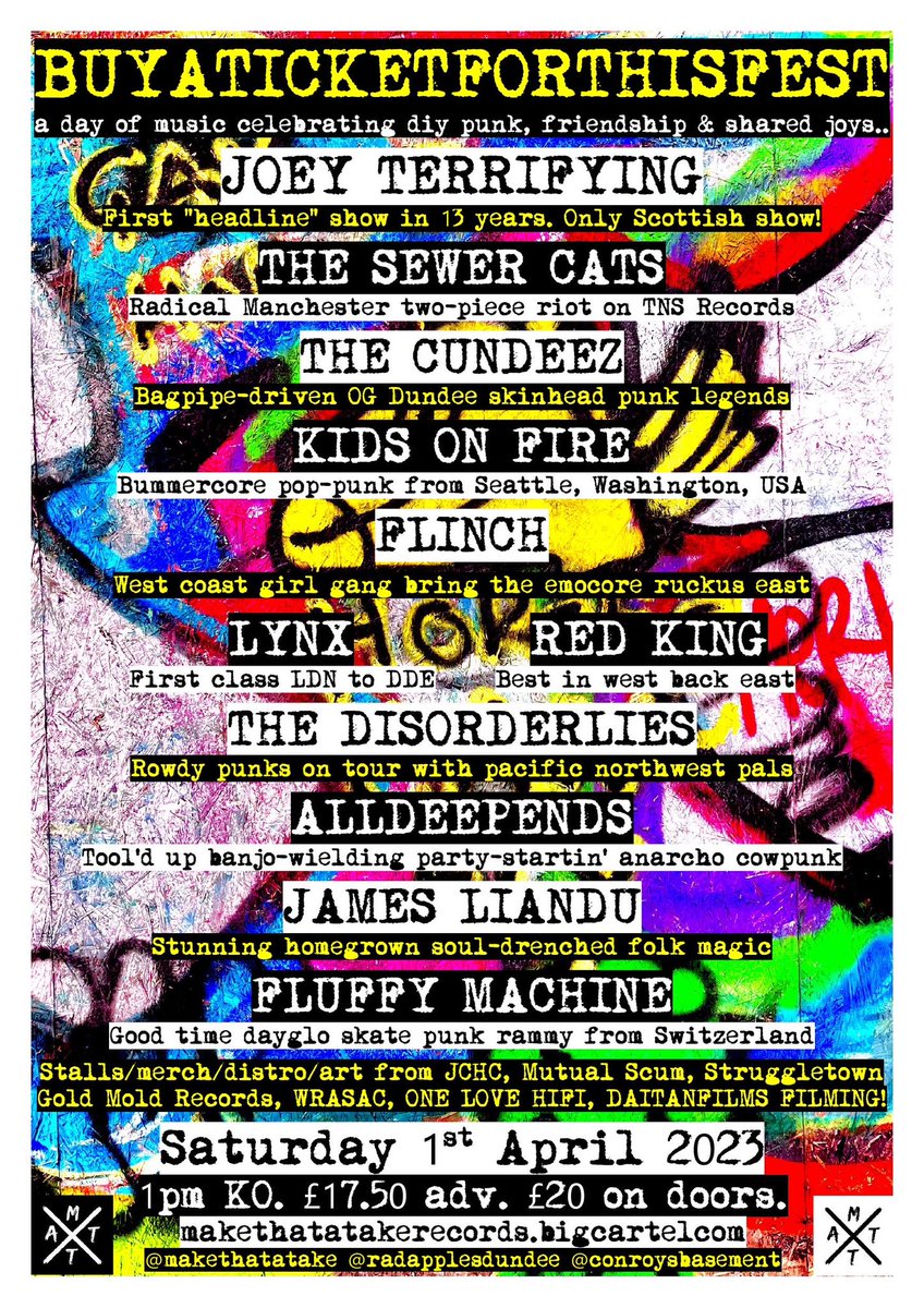 makethatatake's tweet photo. 🚨SATURDAY🐮
The last active line-up (of two!) of JOEY TERRIFYING play their first show in 13 years
BUYATICKETFORTHISFEST
@radapplesdundee
@TheCundeez 🛠️
@thesewercats 🏴
#KidsonFire🇺🇸
#Flinch🔥
#LYNX 🧠
@RedKingOnline 🎉
#alldeepends 🏳️⚧️
@jameslianduu🤌
#Disorderlies ☠️
🏴 https://t.co/lpoDU7UAu4