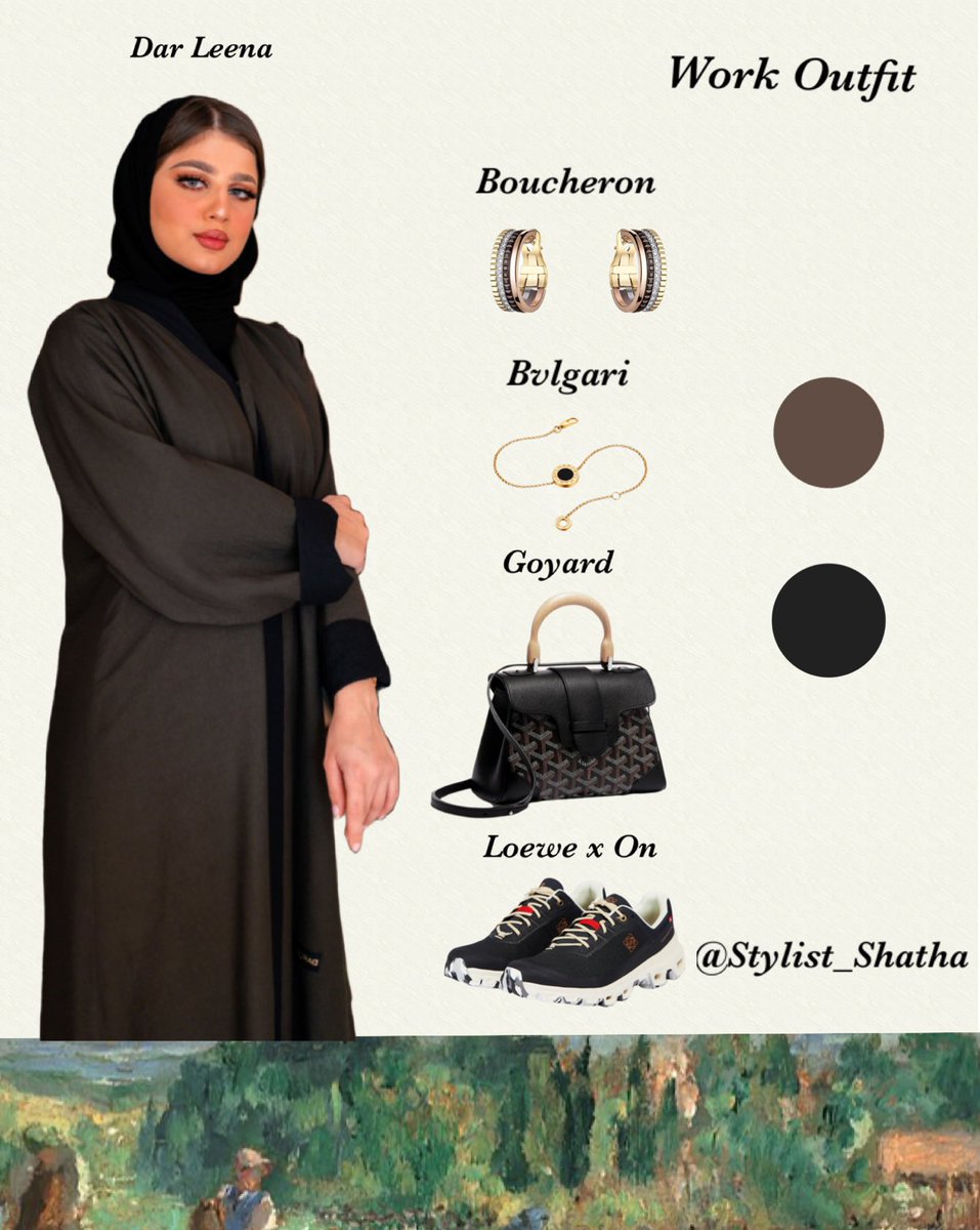 تنسيقين لنفس العباية واحد ينفع للدوام والثاني ينفع لطلعة مسائية العباية من <a href="/darlena_fashion/">دار لينا</a>  
تقدرون تتسوقون اللوك كامل من <a href="/TaffiInc/">Taffi</a>