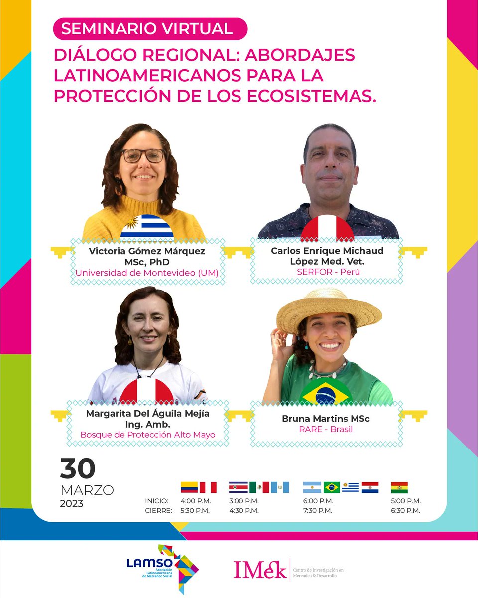 LAMSO_org's tweet photo. #SeminarioVirtual #AmLat  
Diálogo regional: Abordajes latinoamericanos para la protección de los ecosistemas

🗓️ 30 Marzo 2023
⏰ 4:00 p.m. Colombia / Perú | 6:00 p.m. Brasil/Uruguay
📝 Inscríbete aquí 👉🏽  https://t.co/2GpdPgBpVk

Organizado por: @imek_org y @lamso_org 
#webin… https://t.co/7Dd2VxHGqD