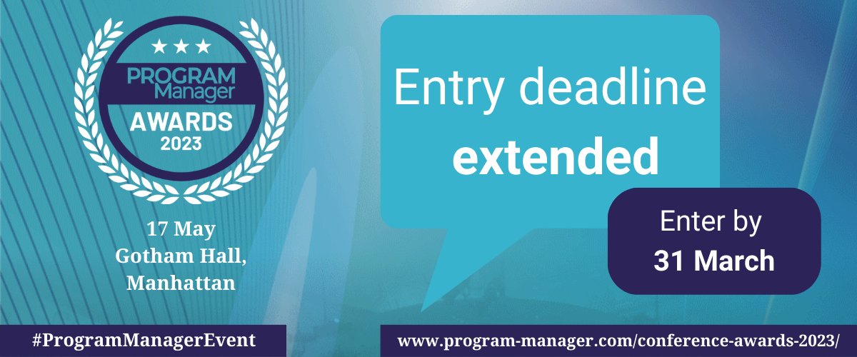 _theinsurer's tweet photo. ⌛ Due to demand, the deadline for submitting entries for the 2023 Program Manager Awards has been extended to Friday 31 March.

Find out how to enter 👉  https://t.co/CSzCAqGZkb

#ProgramManagerEvent #theinsurer #programmanager #theinsurerevent  #insurance #reinsurance https://t.co/TPmz2Rm10e