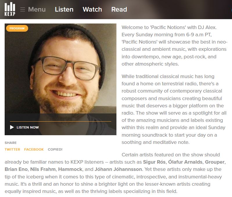 Glinca on KEXP Radio for "Pacific Notions" showcase!
kexp.org/shows/pacific-… 
<a href="/ShimmeringM/">Shimmering Moods</a>