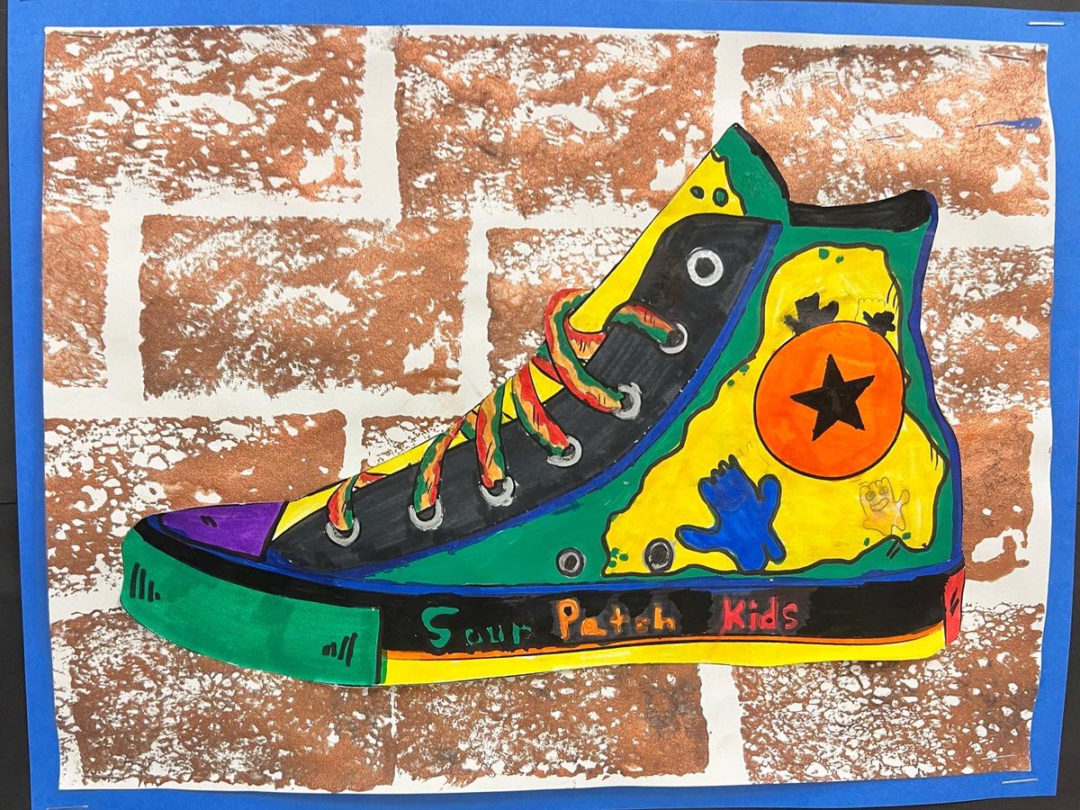 MrsDillmanArt's tweet photo. It was time we tried out this candy #customshoe project and the kiddos @PassmoreElem didn’t disappoint! Check out 2nd-5th grades amazing outcomes! @AISDFineArts @MrsKochArt https://t.co/zQpL7C279g