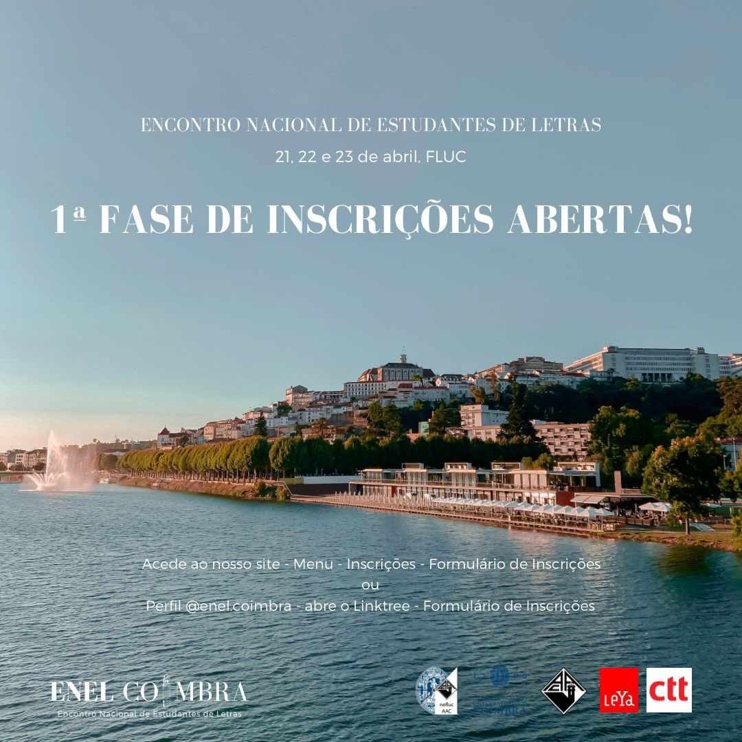 Abriu a primeira fase de inscrição do Encontro Nacional de Estudante de Letras 😍

Os bilhetes têm um custo de 2,5€ que reverterão para a Casa Elysio de Moura!

Garante já o teu lugar inscrevendo-te neste formulário: forms.gle/w9pgX9CR2hADoj…

Esperamos por ti!